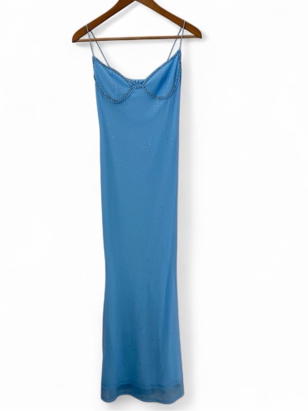 Parthea Light Blue Crystal Mesh Maxi Dress